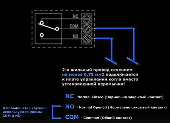 Схема подключения термостата к газовому котлу Маркировка клемм регулятора температуры