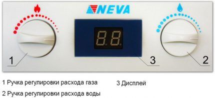 Панель управления газовой колонкой Нева Ручки регулировки