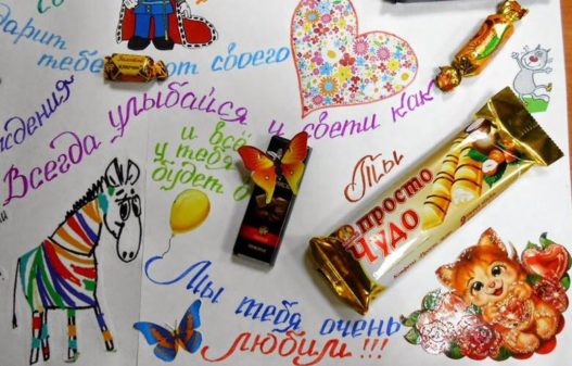 Открытка-стенгазета со сладостями из детства Что подарить подруге на день рождения: идеи подарков подруге на день рождения